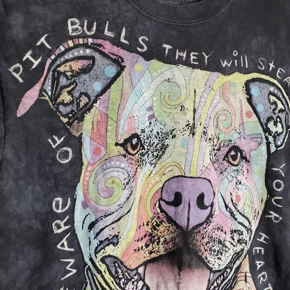 The Mountain Beware of Pit Bulls Hand Dyed Dog Short Sleeve T-Shirt Size Small - Picture 2 of 7